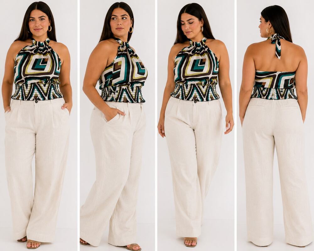Y2K Charlotte Russe Geometric Halter Top Smocked Waist Retro Resort Medium